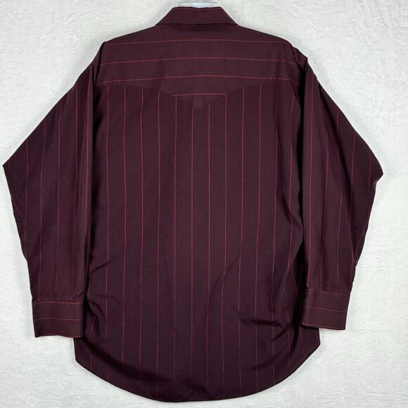 VTG Flying R Ranchwear Pearl Snap Western Shirt Mens L 17-35 Maroon Red Striped - Picture 4 of 10
